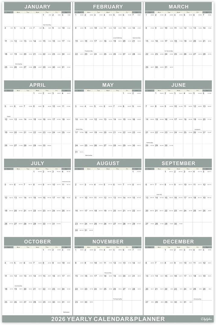 3 x Lbylyhxc 2026 Yearly Wall Calendar - Annual calendar 2026, 2026 Yearly Wall Calendar&Planner with Writing Paper, January 2026 - December 2026, X Large, 34.7" x 22.8", 2025-2026 Yearly Planner (Annual calendar - Green)