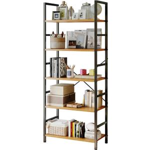 Sweetcrispy Book Shelf, 5 Tier Bookcase, Modern Tall Bookshelf for Garage Kit, CDs, Movies, Industrial Corner Storage Organizer for Bedroom Home Office Kitchen Living Room, Wood