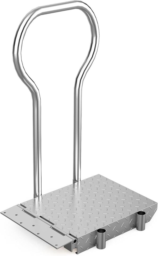 Boat Boarding Platform with Handrail, Foldable Dock Boarding Platform with Handle, (500LBs Capacity,Silver)