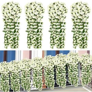 Ouddy Decor 4 Pcs Artificial Hanging Flowers Fake Hanging Plants Violet Flowers Vine Garland for Home Indoor Outdoor Garden Patio Porch Yard Wedding Decoration, White