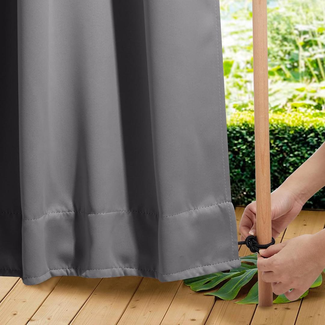 NICETOWN 2 Panels Outdoor Curtains Waterproof Grommet & Back Tab on Top & Bottom, Thermal Insulated Fixed Windproof Blackout Outdoor Drapes Privacy for Patio with Rope for Fixed, W52 x L95, Grey NICETOWN 2 Panels Outdoor Curtains Waterproof Grommet & Back Tab on Top & Bottom, Thermal Insulated Fixed Windproof Blackout Outdoor Drapes Privacy for Patio with Rope for Fixed, W52 x L95, Grey