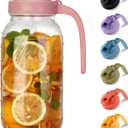 SMIRLY 64 oz Mason Jar Pitcher, Glass Pitcher with Wide Mouth, Water Jug with Double Leak Proof Lid for Iced Coffee, Hot Water, Breast Milk
(Pink)