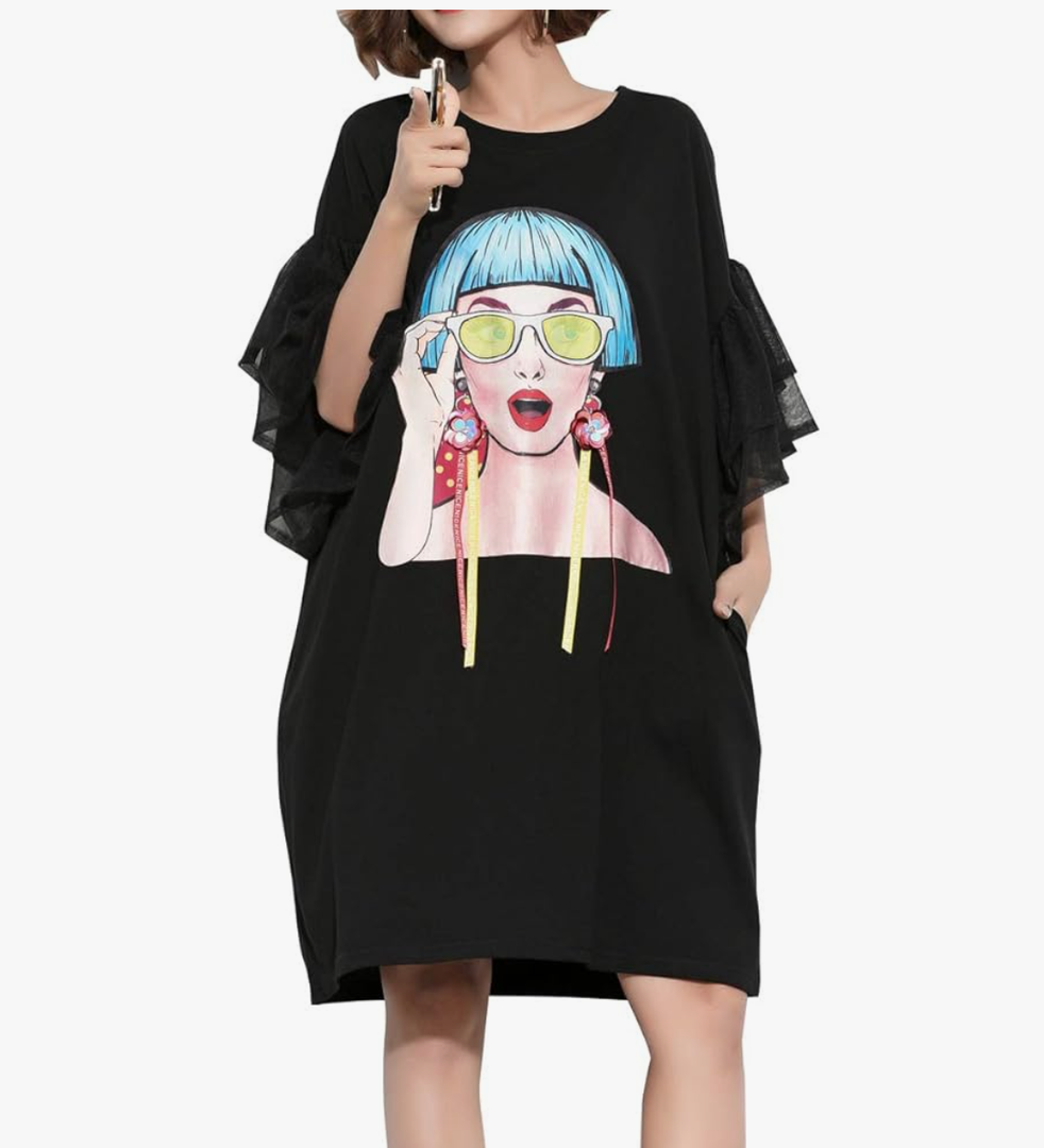 ellazhu Women's Loose Fit Short Sleeve Casual Crew Neck T-Shirt Oversized Tee Top GA1360 Black One Size