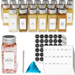 SpaceAid 24 Pcs Spice Jars with Labels, Empty 4oz Glass Spice Bottles, Minimalist Farmhouse Spice Labels Stickers with Funnel, Seasoning Containers for Spice Rack, Cabinet and Drawer