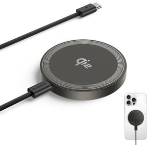 THREEKEY for MagSafe Charger, Qi2 15W Wireless Charger, Fast Charging Pad Dual-Sided Magnets Compatible with iPhone 16-12 Series & Galaxy S25 Ultra, Magnetic Charger with 5FT USB-C Cable (Bronze)
