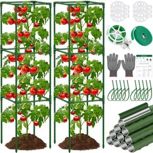 2 Pack Square Tomato Cages for Garden Heavy Duty Plastic Coated Steel Pipe Tomato Stakes Cages, Trellis Tomato for Potted Plants, Tomato Cages Plant Stakes for Climbing Vegetable Plants Flowers Fruit