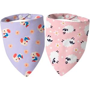 2 x Dimidium 2-Pack Festive Easter Dog Bandanas - Cute Purple Bunny & Pink Lamb Floral Design, Snap Button Adjustable Pet Scarf for Easter & Everyday Fun for Medium & Large Breeds (30-75lbs)