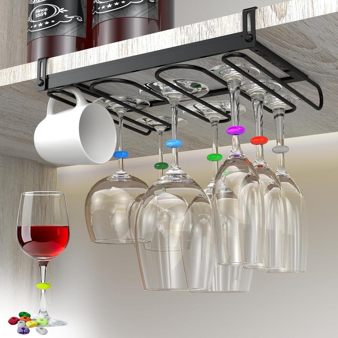 KitchenKlip Wine Glass Rack | Hanging Under Cabinet Holder for Stemware Storage