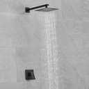Matte Black Shower Faucet Set, Single Function Shower Trim Kit with Rough-in Valve, Square Rain Shower Head System Included Extra Long Shower Arm for Bathroom