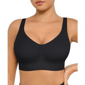 FeelinGirl Womens Wireless Large Bust Bras Built-in Cups Bralettes No Underwire Full Coverage T-Shirt Bra Plus Size Everyday Black 4XL