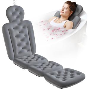 Full Body Bath Pillow for Bathtub, Thick Bathtub Cushion with Laundry Bag, Luxury Tub Pillow for Bath for Headrest Neck and Back Support Gray 60" x 16"