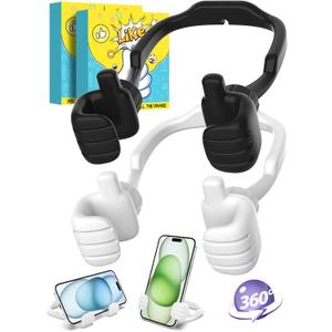 Valentines Day Gifts for Teens Boys Girls Kids Cell Phone Stand: UPGRADE Adjustable Thumbs Up Lazy Phone Holder for Desk Cool Gadgets Fun Birthday Gifts for Men Women Adults Husband Wife Him Easter (Black & White)