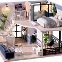 Fsolis DIY Miniature Dollhouse Kit - Tiny House Modern Mini Scene Kit 3D Puzzles for Adults and Teenagers, Gifts for Women Teenagers Craft Lovers (Cozy Time)
