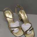 wetkiss Womens Sandals Chunky Strappy Heels Square Open Toe Ankle Buckle Comfort Dress Party Shoes, Gold, Size 8 US 