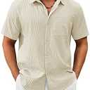 Cotrasen Men's Short Sleeve Button Up Casual Shirts Textured Vacation Linen Collared Shirts Summer Beach Shirt with Pocket Light Apricot S