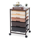 Utility Cart with 5 Drawers,Storage Drawer Cart with Wooden Tabletop and Lockable Wheels,Craft Storage Trolley Cart,5-Tier Rolling Utility Cart on Wheels, Dark Brown