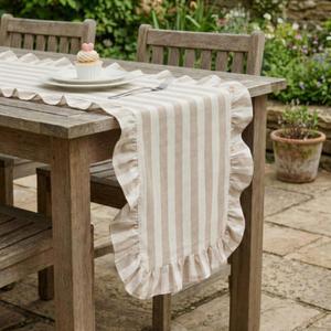 Tegeme Brown and White Ruffle Table Runner 100% Cotton Table Runner for Home Dinner Birthday Party Decoration Baby Shower Dining Room Kitchen Decor (13"x72",Wide Stripes)