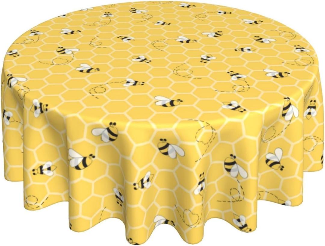 Bee Kind Yellow Tablecloth Round 7070 Inch, Spring Summer Honeycomb Themed Tablecloth Washable Table Cover for Party Picnic Dinner Decor