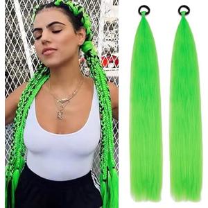 Braid Ponytail Extension 26Inch Green Ponytail Extension 2Pack Long Ponytail Extensions Elastic Tie Straight Sleek Wrap Around (Green, 26inch)