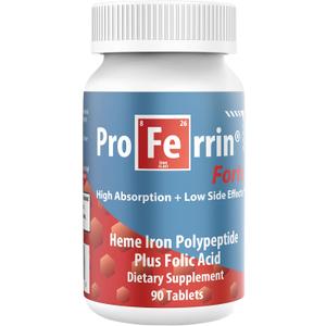 Proferrin Forte-12mg of high Absorbing Heme Iron Polypeptide. Easy on The Gut. 90 Tablets. 1mg of Folic Acid to aid in red Blood Cell Production. Not affected by Coffee, Calcium, or PPI's. - BB 02/2026