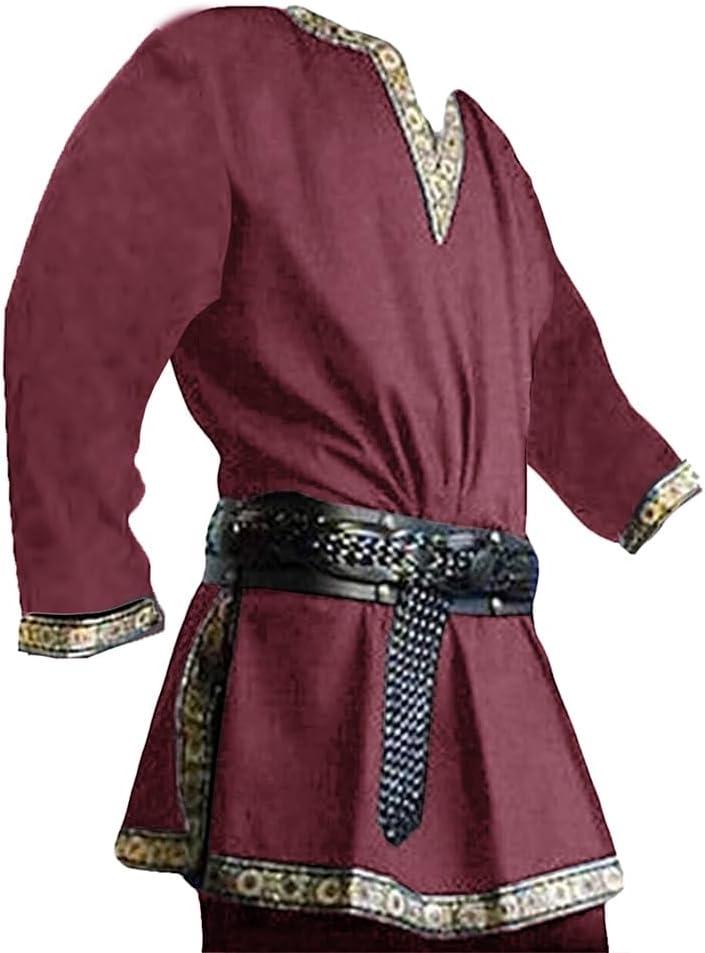 Gafeng Mens Medieval Costume Renaissance Pirate Halloween Viking Tunic Knight Cosplay Warrior LARP Shirts (XX-Large, Wind Red)