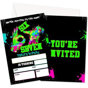 7th Birthday Invitations, 6 7 Neon Graffiti Birthday Party Invites Cards With Envelopes For Girls Boys, I Was 6 Now I'm 7 Birthday Party Decorations Supplies, 20 Pack (27)