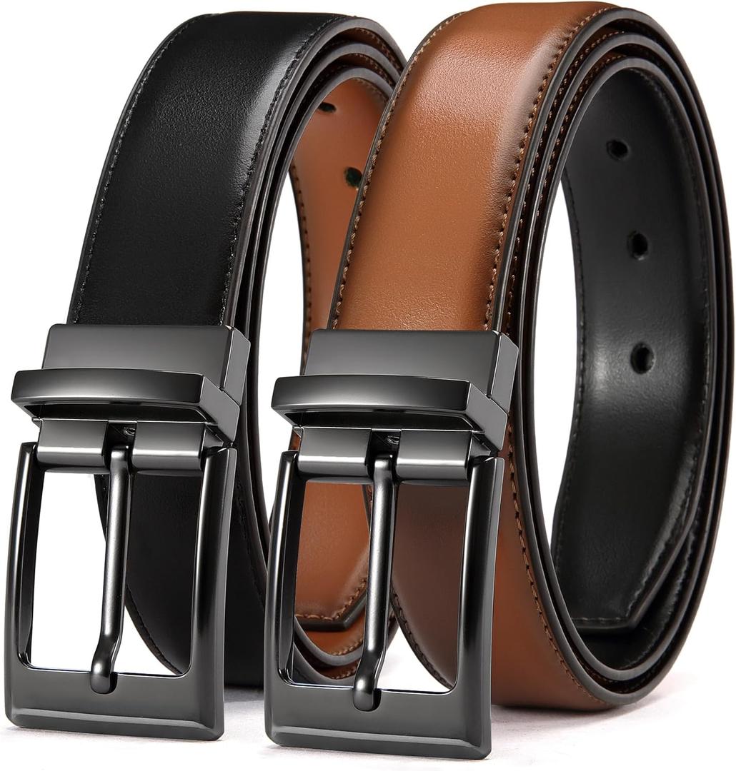 CHAOREN Reversible Belt Men 1 Piece - 1.25" Leather Dress Belt - Trim to Fit for Elegant Style (30"-32" Waist Adjustable, Black/Tan)