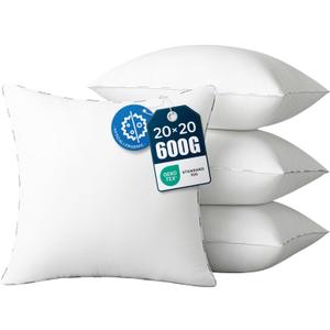 Phantoscope Hypoallergenic Throw Pillows Insert, 100% Virgin Fiber Throw Pillows - Indoor Pillow Inserts Decor Stuffer for Desk Sofa and Couch, Set of 4, 20 x 20