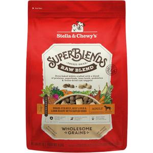 Stella & Chewy's SuperBlends Raw Blend Wholesome Grains Grass-Fed Beef, Beef Liver & Lamb Recipe with Superfoods, 21 lb. Bag