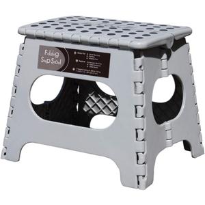 Non-Slip Folding Step Stool, Sturdy Safe Enough - Holds up to 300 Lb - 11 inch Footstool for Adults or Kids, Folding Ladder Storage/Opens Easy, for Kitchen,Toilet,Camping (Light Grey, 11'')