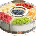 Divided Serving Tray with Lid and Handle, Stackable Snackle Box Container for Fruits Candy Organizer, Portable Spinning Rounded Veggie Tray for Kitchen, Party, Trave and Picnic, 1 Pack