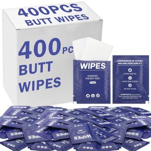 400 Pcs Butt Wet Wipes for Women Individually Wrapped Wipes for Women Man Travel Hand Face Body Cleaning Adults Bathroom Toilet Daily Use(Blue) (1 Count (Pack of 400))