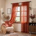 MYSKY HOME Terracotta Boho Sheer Curtains with Pom Poms 84 Inches Long Burnt Orange Rust Colored Rustic Farmhouse Bohemian Drapes for Bedroom Living Room Window, Rod Pocket, 52" Wide, 2 Panels