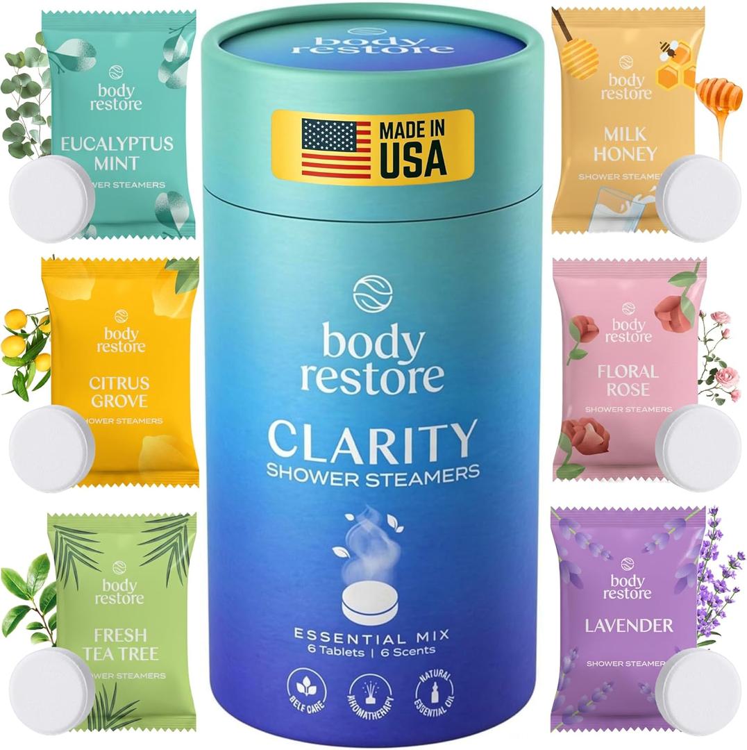 Body Restore Shower Steamers Aromatherapy 6 Pack  Valentines Day Gifts for Her and Him, Birthday Gifts for Women and Men, Relaxation, Stress Relief, Self Care  Clarity