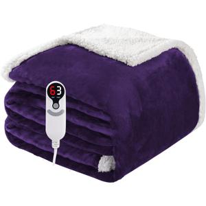 Electric Heated Blanket Full Size 72"x84", Soft Flannel with Overheat Protection, 6 Adjustable Heat Settings & 10-Hour Auto-Off Timer, Fast Heating for Winter Comfort, Dark Purple