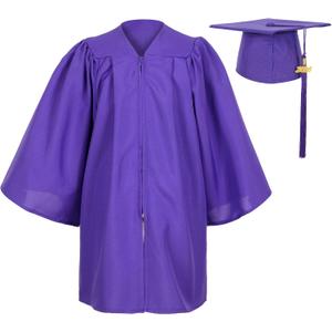Matte Kindergarten Preschool Graduation Gown and Cap Set with Year Tassel for Kids (Purple)