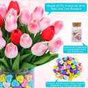 Valentine's Day Decorations - Valentines heart Decor - 15 pcs Artificial Tulips with 210 pcs Conversation Hearts Vase Filler Set - Sweet Floral Arrangement Home Decoration Centerpieces, NO VASE