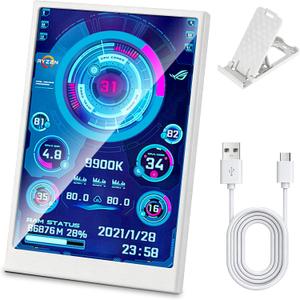 3.5 Inch IPS USB Mini Screen No Installation AIDA64 Pc Case Screen Computer Temp Monitor PC Temperature Display with Stand, USB Cable, Manual (1Pcs,White)
