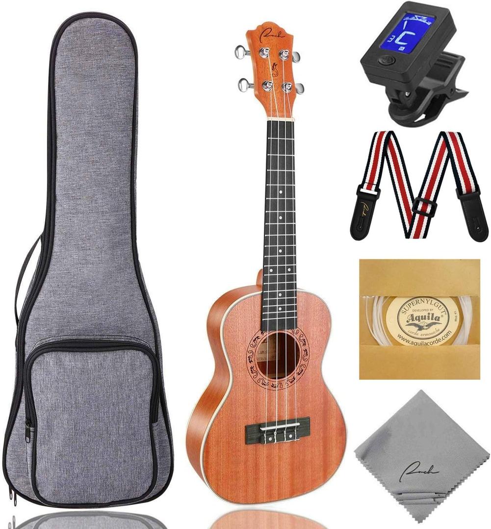 Ranch Soprano Ukulele 21 inch Professional Wooden ukelele Instrument Kit with 12 Online Lessons Small Hawaiian ukele Guitar ukalalee Starter Pack Bundle Gig bag, Tuner, Strap, Aquila Strings Set