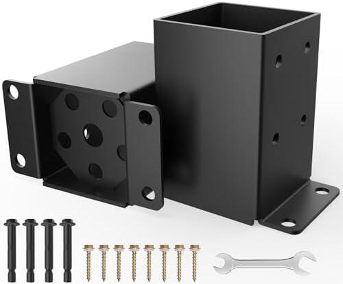 4x4 Post Base, Heavy Duty Post Anchor Base, Inner Size 3.5x3.5 Inch, 13 Gauge Thick Solid Steel Fence Post Brackets, Rust-Proof Black Powder-Coated for Pavilion Porch Railing Pergola(2 Pcs)