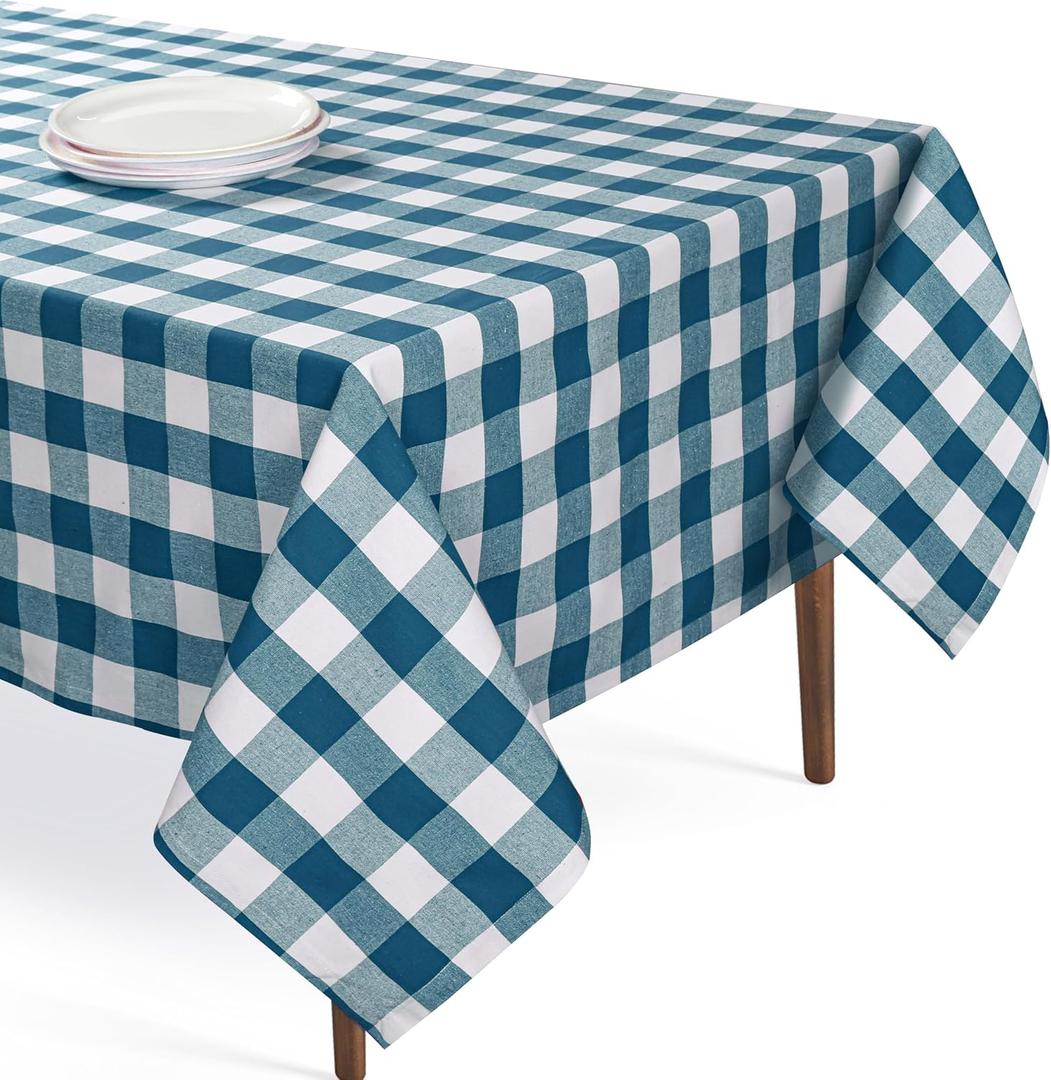 Buffalo Plaid Check 52"x70" Tablecloth 100% Cotton Washable Rustic Rectangle Table Cover Decorative for Gifts, Dining, BBQ, Buffet Parties & Camping - Teal