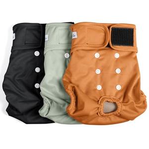 Grecle Female Dog Diapers - Premium Reusable Diapers for Dogs in Heat - Highly Absorbent, Leak-Free with Adjustable Snaps, Brown Black, M, 1 Pack