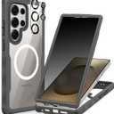 CENHUFO Magnetic Privacy for Samsung Galaxy S25 Ultra Case, Full Body Phone Case with Built-in 9H Tempered Glass Privacy Screen Protector and Camera Lens Cover, Shockproof Protective Bumper - Grey