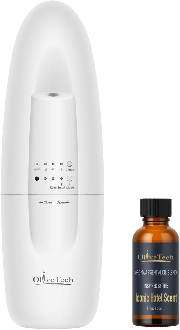 Plug in Scent Diffuser, OliveTech Waterless Essential Oil Diffuser, Cover Up to 500 Sq. Ft., Hotel Collection Diffuser, Aromatherapy Diffusers for Home, Office, 1 x 30ml Essential Oil Included