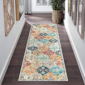 Runner Rug Washable Moroccan Trellis Hallway Runner Rug Entryway Rug, Stain Resistant Non-Slip Vintage Distressed Bedroom Rug Runner Entrance Carpet for Laundry Kitchen, Cream, 2' x 6' Runner Rug Washable Moroccan Trellis Hallway Runner Rug Entryway Rug, Stain Resistant Non-Slip Vintage Distressed Bedroom Rug Runner Entrance Carpet for Laundry Kitchen, Cream, 2' x 6'