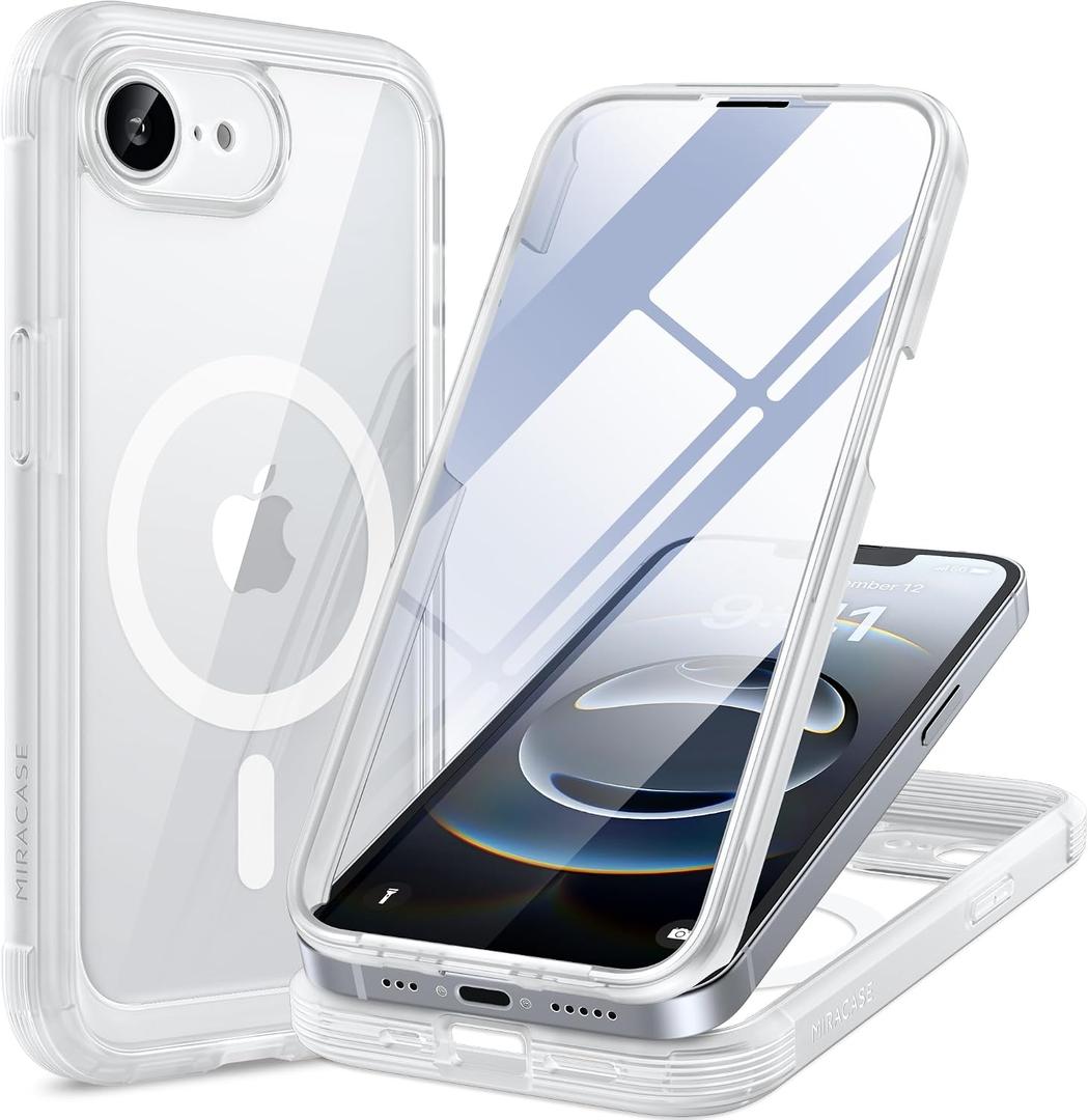 Miracase for iPhone 17e Case & iPhone 16e Case, Full-Body Phone with Built-in Glass Screen Protector, [Magnetic with MagSafe] Military Drop Proof 17 E/ 16 E Cover Bumper 6.1 inch, Matte Clear