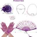 Fumwase 5Pcs Tea Party Accessories Set for Women Afternoon Tea Accessories Kit Gloves Hats Necklace Fan Bracelet