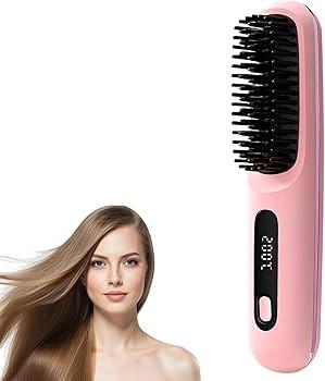 Go Brush Pro, 2026 New Go Brush Pro, Portable Straightener Brushs for Travel, with LCD Temperature Display, Fast Heating Cordless Mini Hair Brushs, Portable Hair Straightener (Pink)