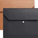PU Leather A4 File Folder Document Holder 2 Pockets Portfolio Envelope Folder Case with Elastic String 3/4 Inch Expansion (Black&Brown)
