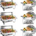 IMACONE Chafing Dish Buffet Set 6 Packs, 5QT Round& 8QT Rectangle Stainless Steel Chafer for Catering, Chafers and Buffet Warmer Sets w/Food & Water Pan, Lid, Fuel Holder for Event Party Holiday